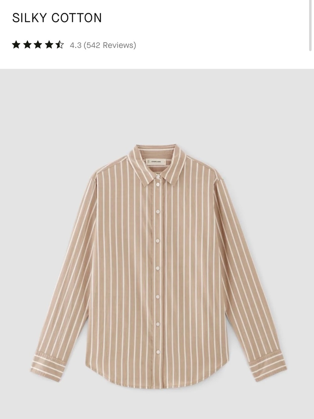 Everlane Must Have Silky Cotton Beige Stripe Shirt size 4